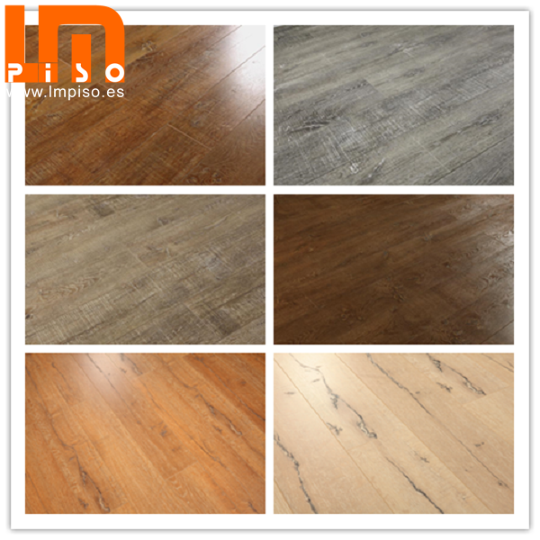 Pisos laminados real wood grain 7mm 8mm rectos bordes color oscuro teak 2 lamas